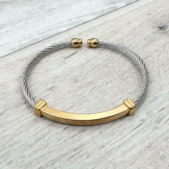 Gold Silver Thin Cuff Bracelet - Picture 1 of 3